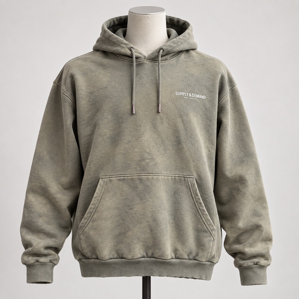 Supply & Demand NYC Washed Green Fleece Hoodie Mens Large Streetwear Logo Sweat